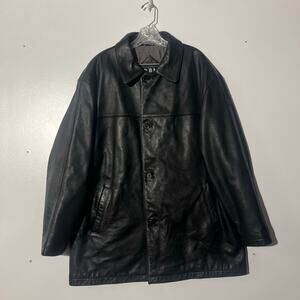 RBM Outdoor Collection‎ Black Leather Shell Button Up Overcoat Jacket Men’s XL
